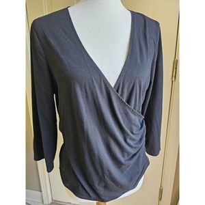 Attention Black Wrap Style Long Sleeve Stretch Blouse.  Size Large